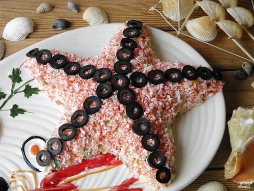 Рецепт с фото: Салат "Морская звезда" с семгой и креветками.