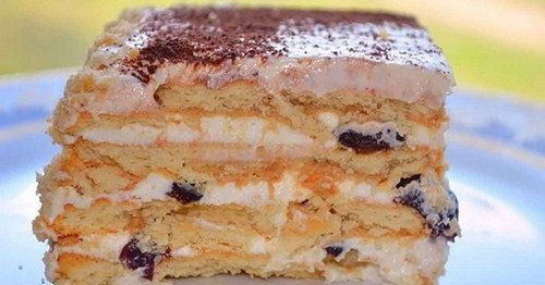 Торт с творогом и курагой без выпечки - фото. Рецепт приготовления.